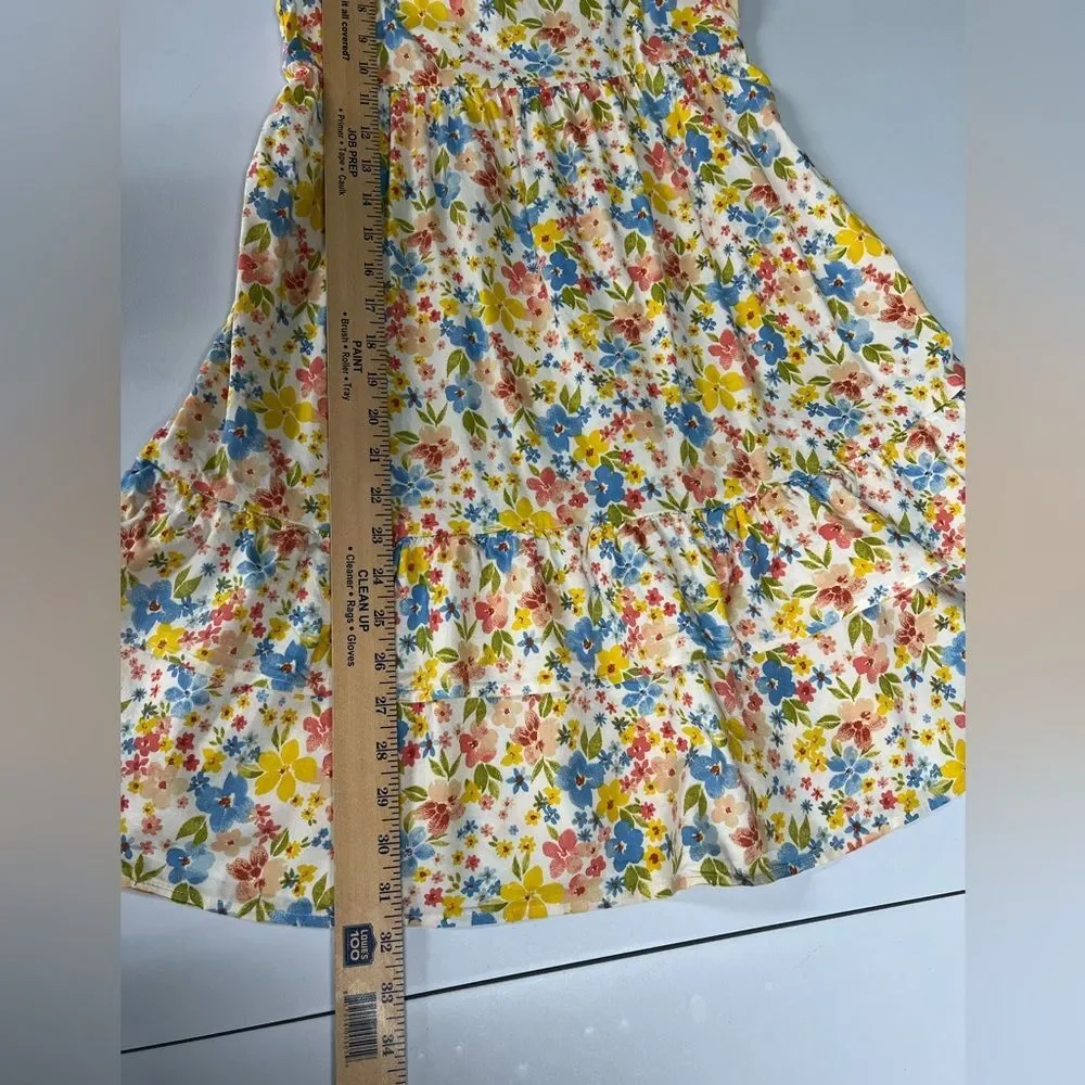 Old Navy Sleeveless Tiered Yellow Blue Floral Print Dress Girls Large 10/12